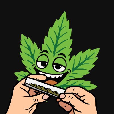 Icefam mascot — cannabis leaf character rolling a blunt